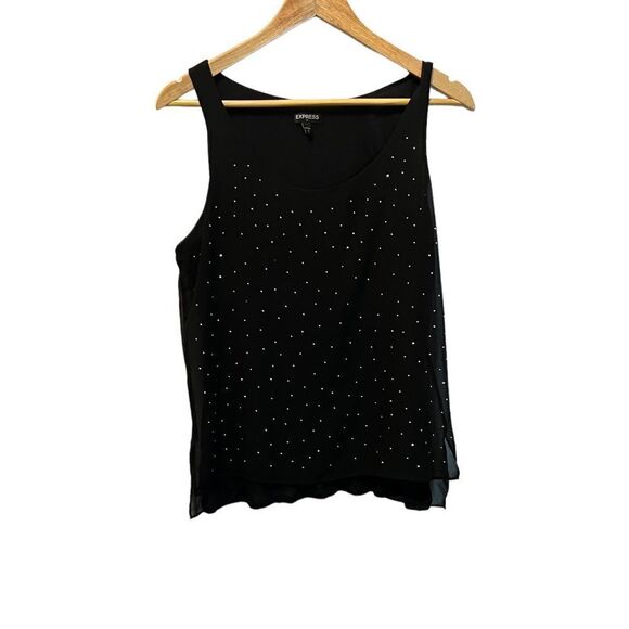 EXPRESS Black Scoop Neck Studded Chiffon Layered Dressy Top M - Picture 1 of 8